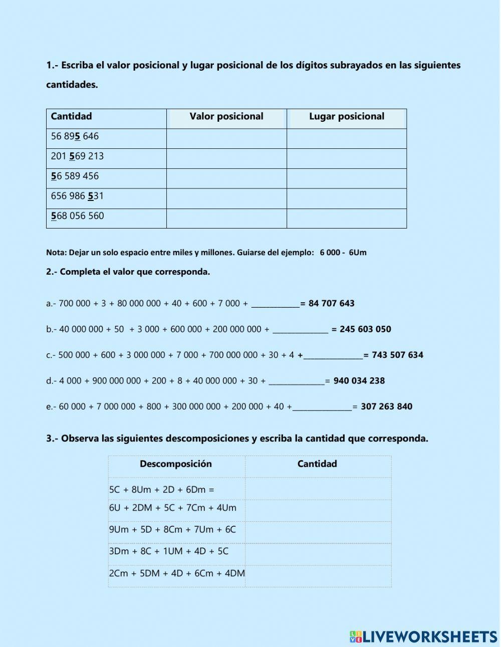 Fichas De Numeros Hasta De 8 Cifras