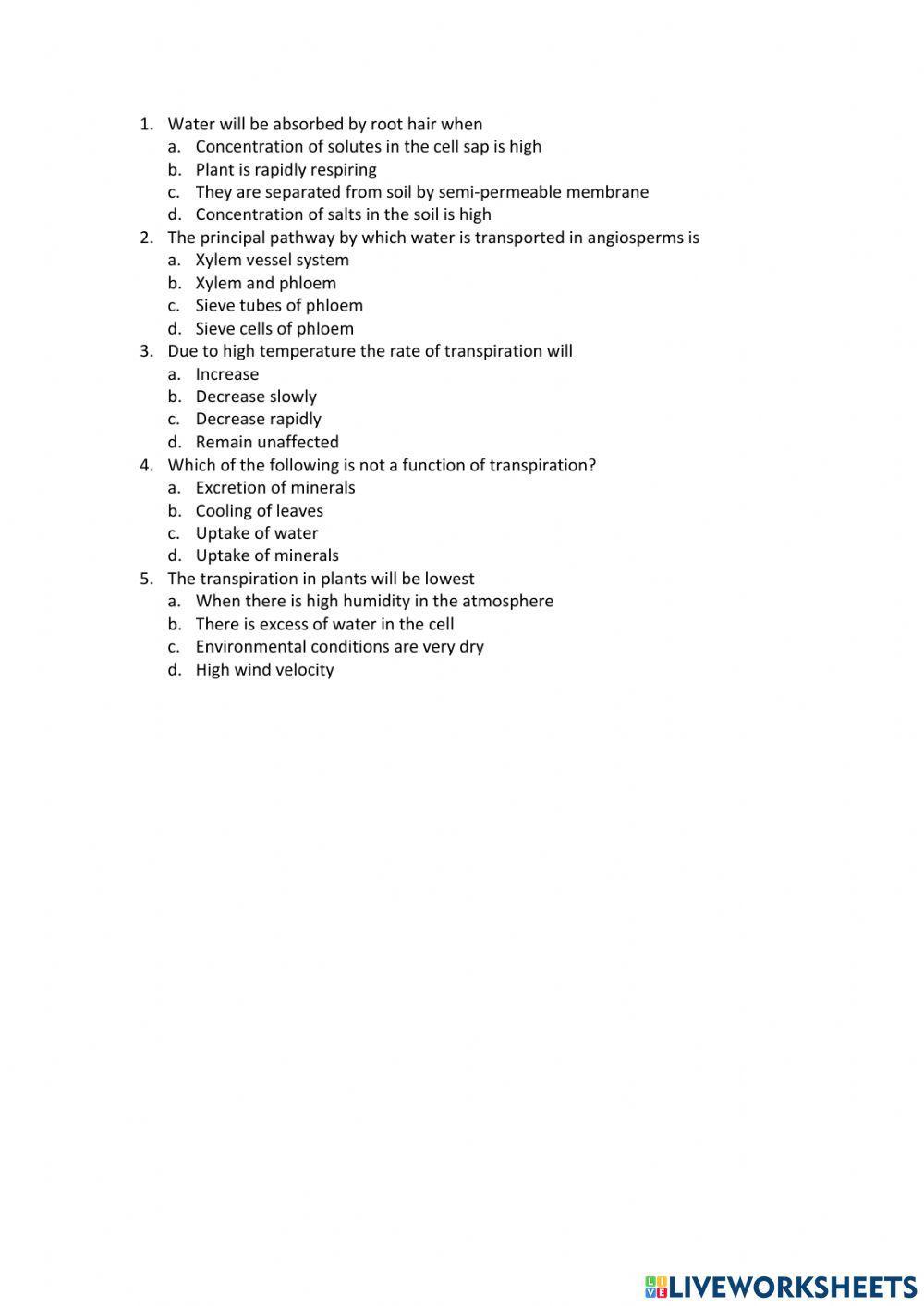 Transportation in plants