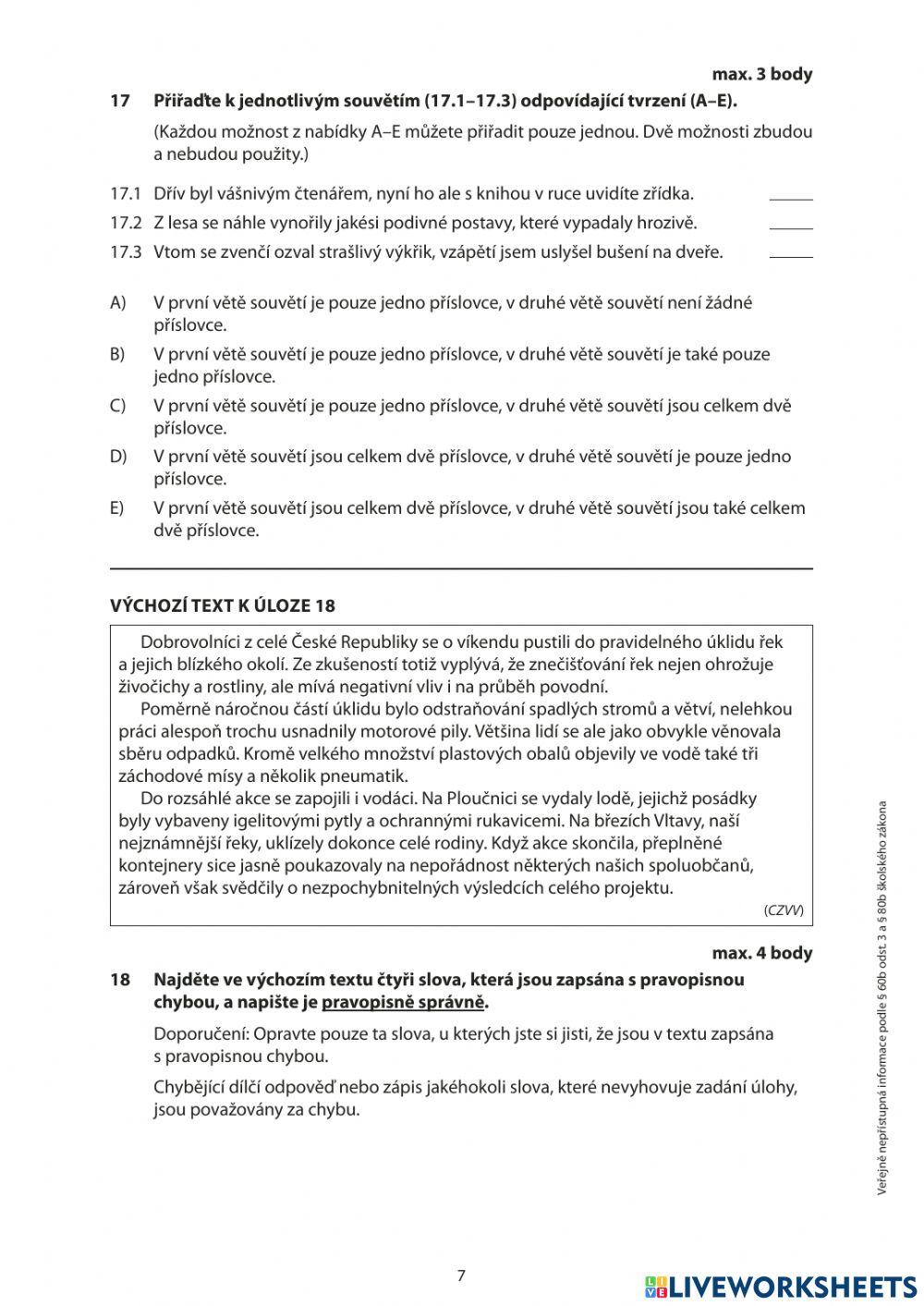 Přijímací testy ČJ 21 - II. část