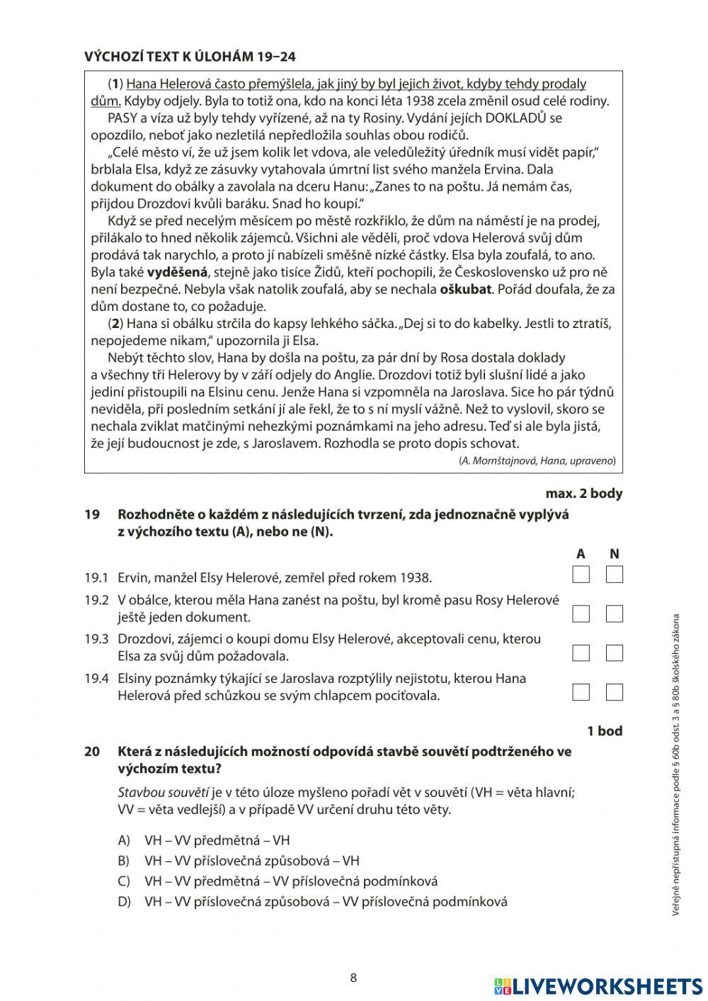 Přijímací testy ČJ 21 - II. část