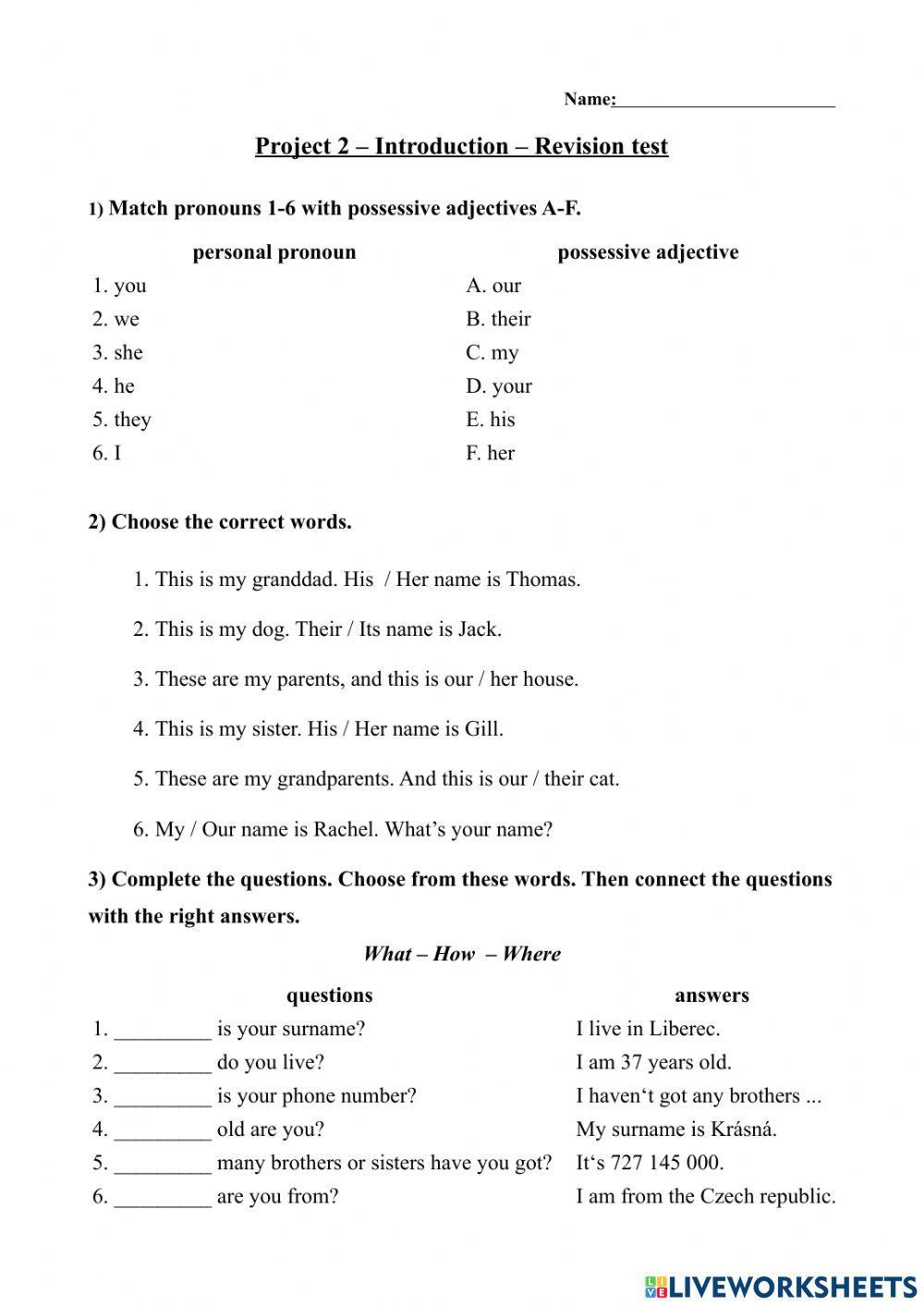 Revision test - Project 2 - Introduction