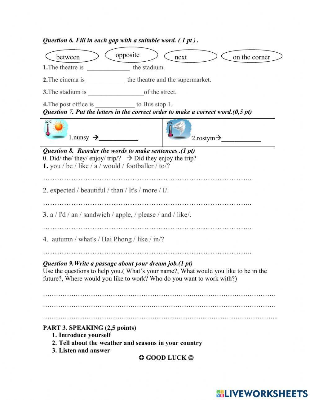 Grade 5- Second Term Final Test