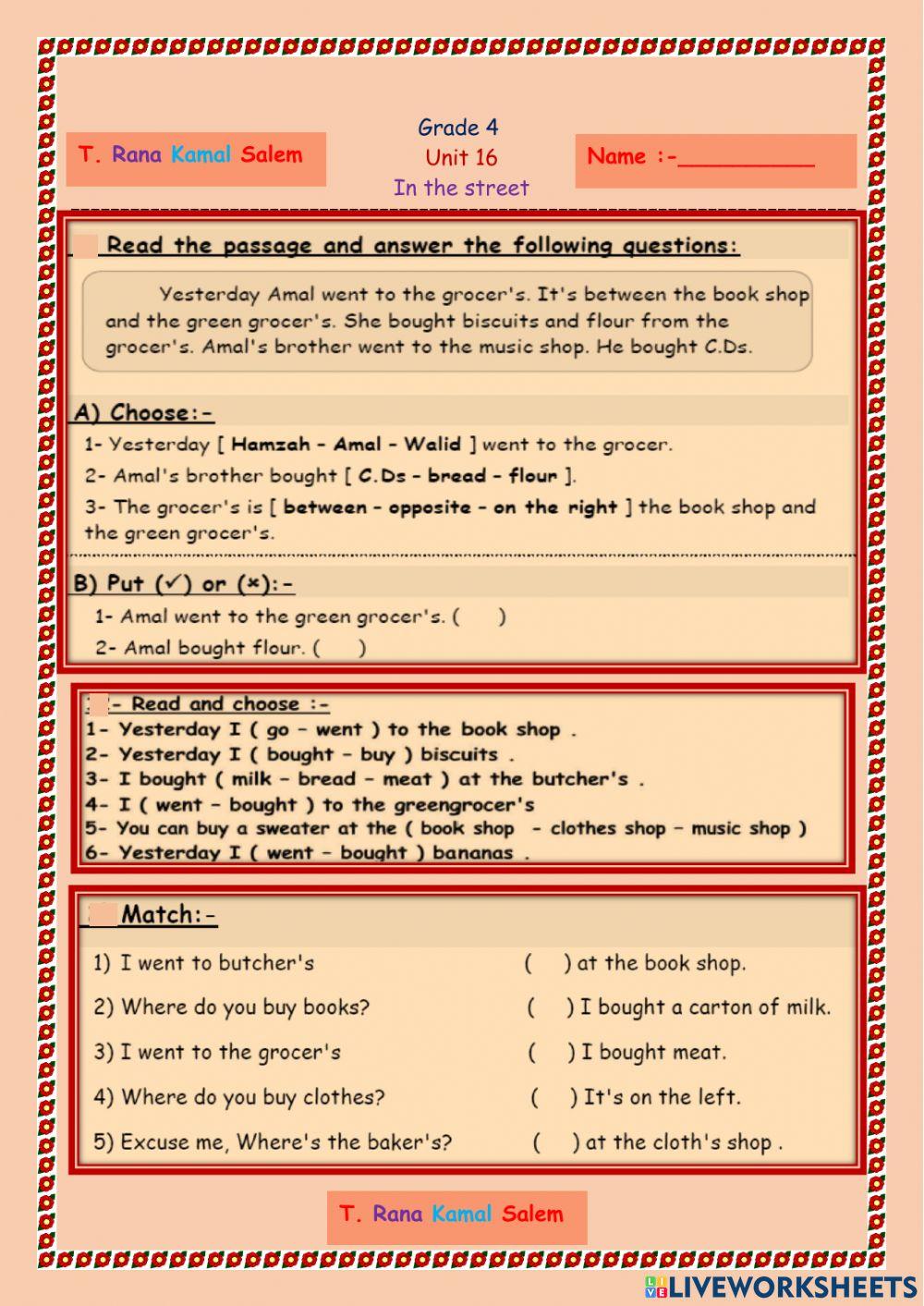 Grade 4 Unit 16 In my street . T. Rana Kamal Salem