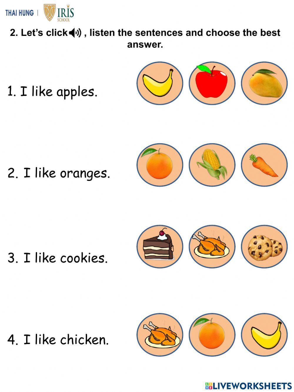 Worksheet about Foods for kids