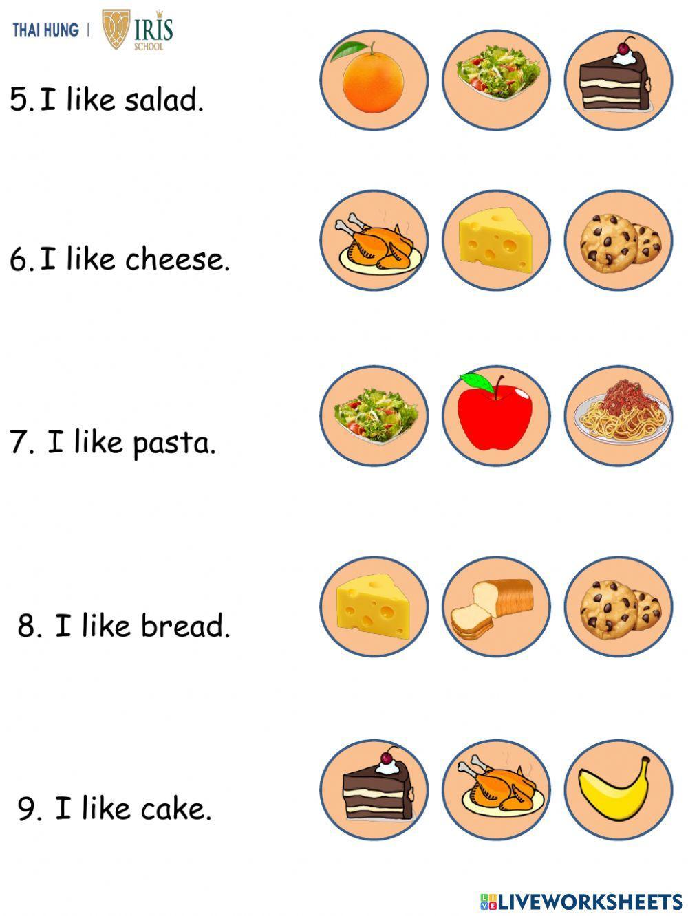 Worksheet about Foods for kids