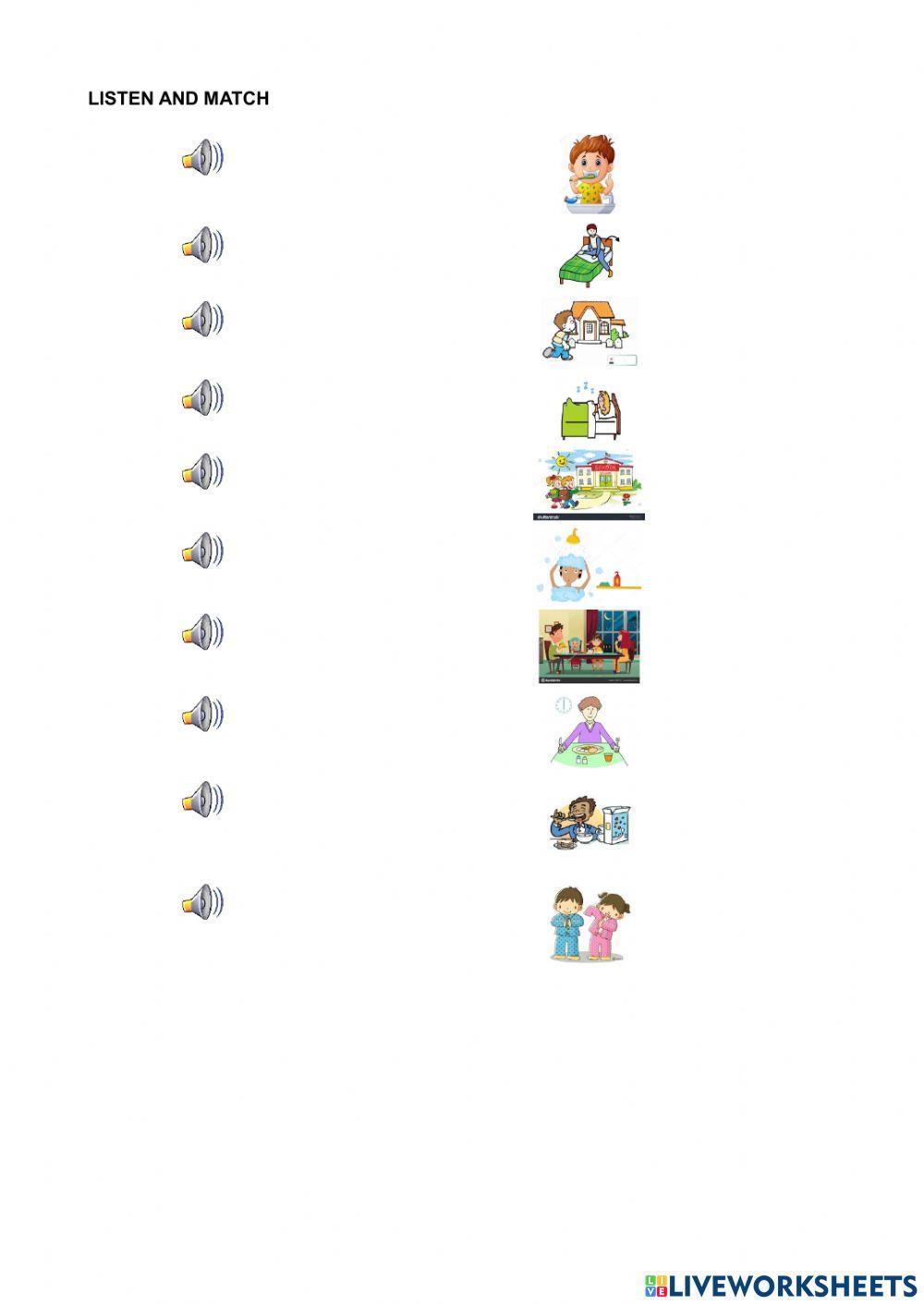 Daily Routines Listen And Match Worksheet Live Worksheets Daily Routines Listen And Match Worksheet Live Worksheets