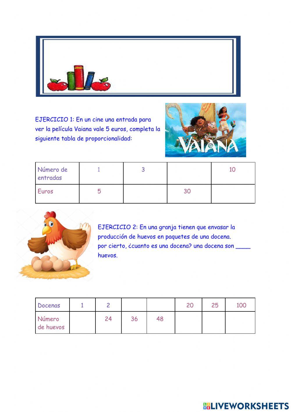 Ficha tablas de proporcionalidad
