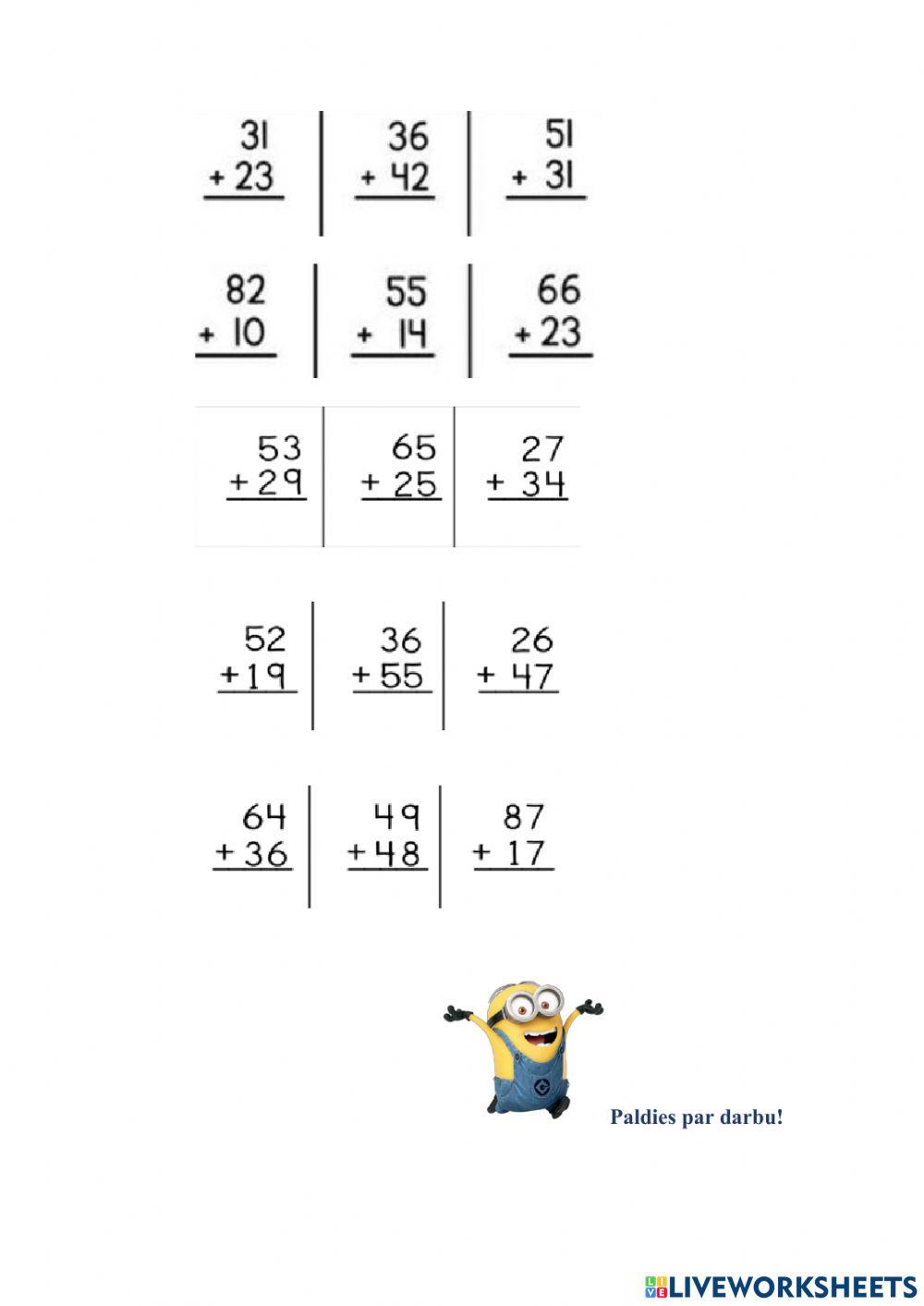 Divciparu skaitļu saskaitīšana rakstos.