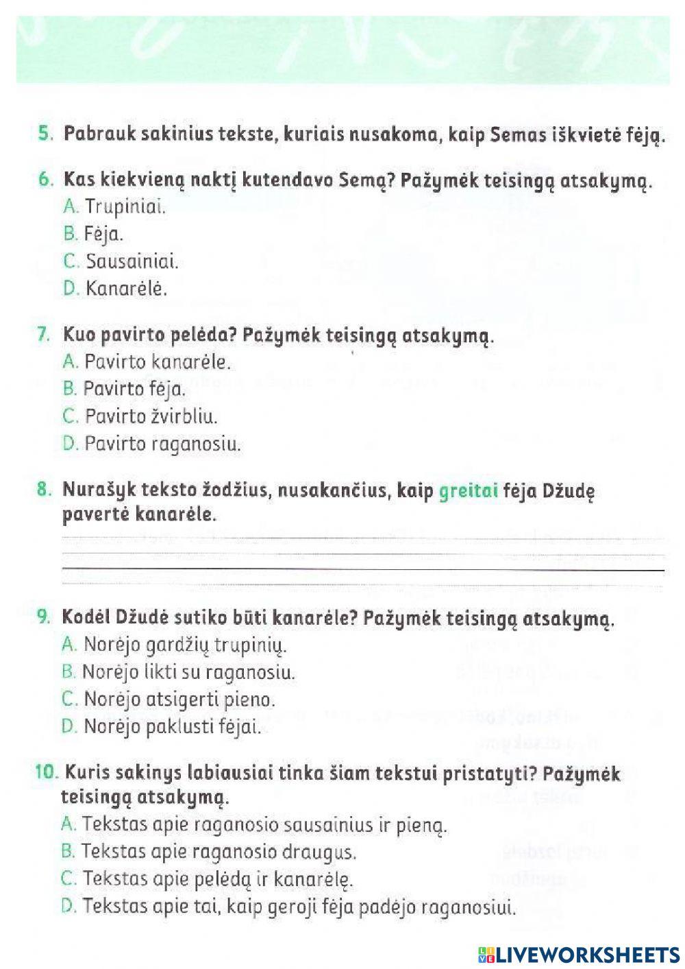 Teksto suvokimo testas nr 8