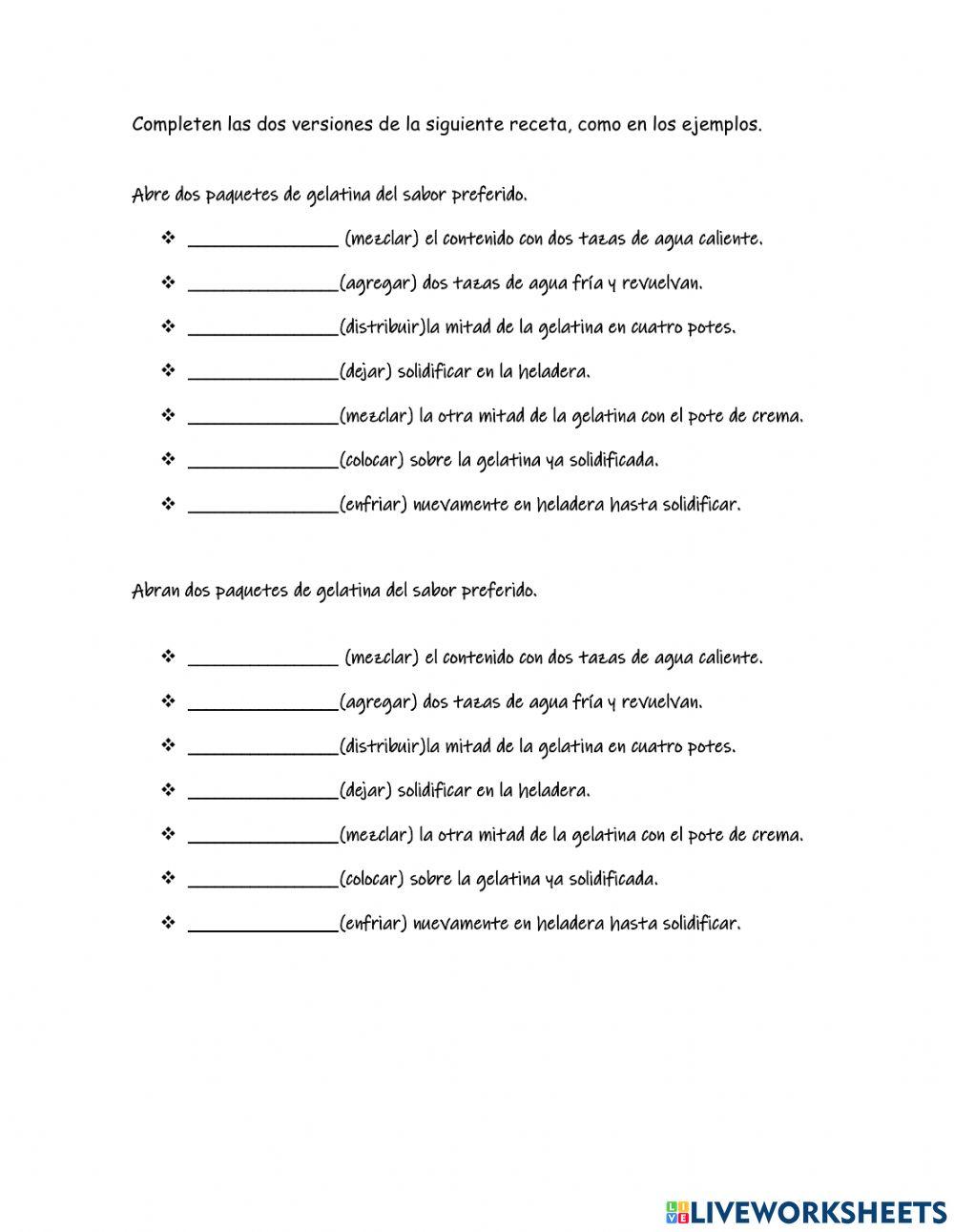 Verbos en imperativo