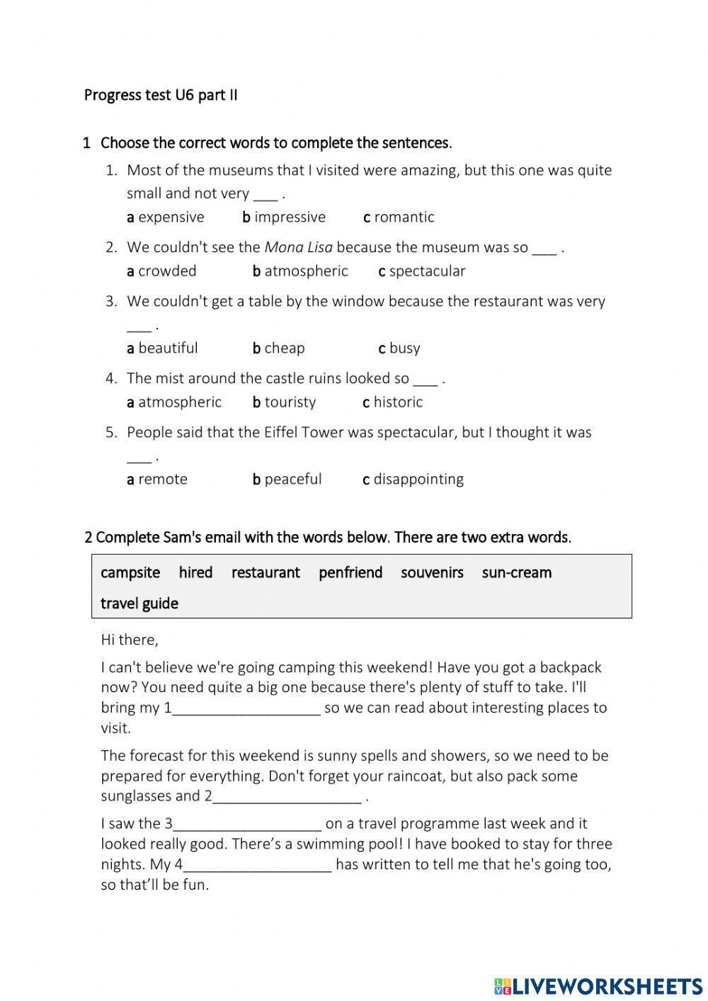 Progress test U6 Part II
