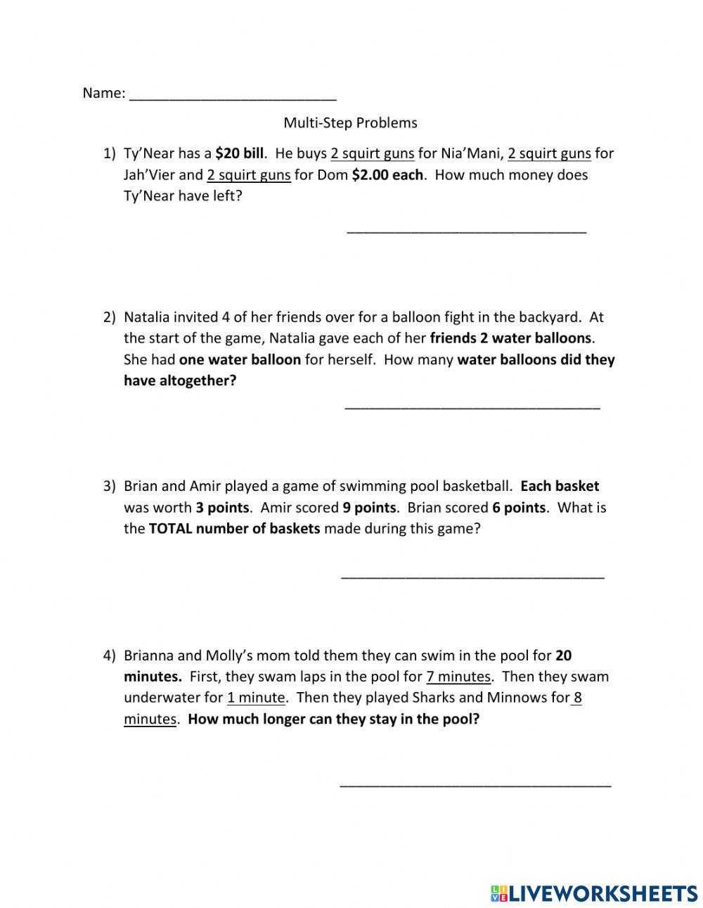 Multi-step word problems online exercise for | Live Worksheets