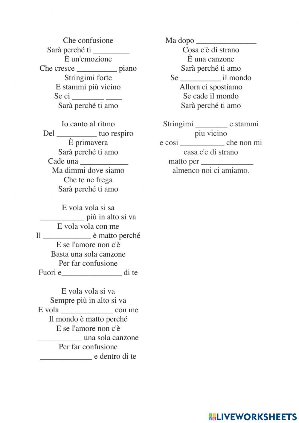 Fill the lyric - sara perche ti amo