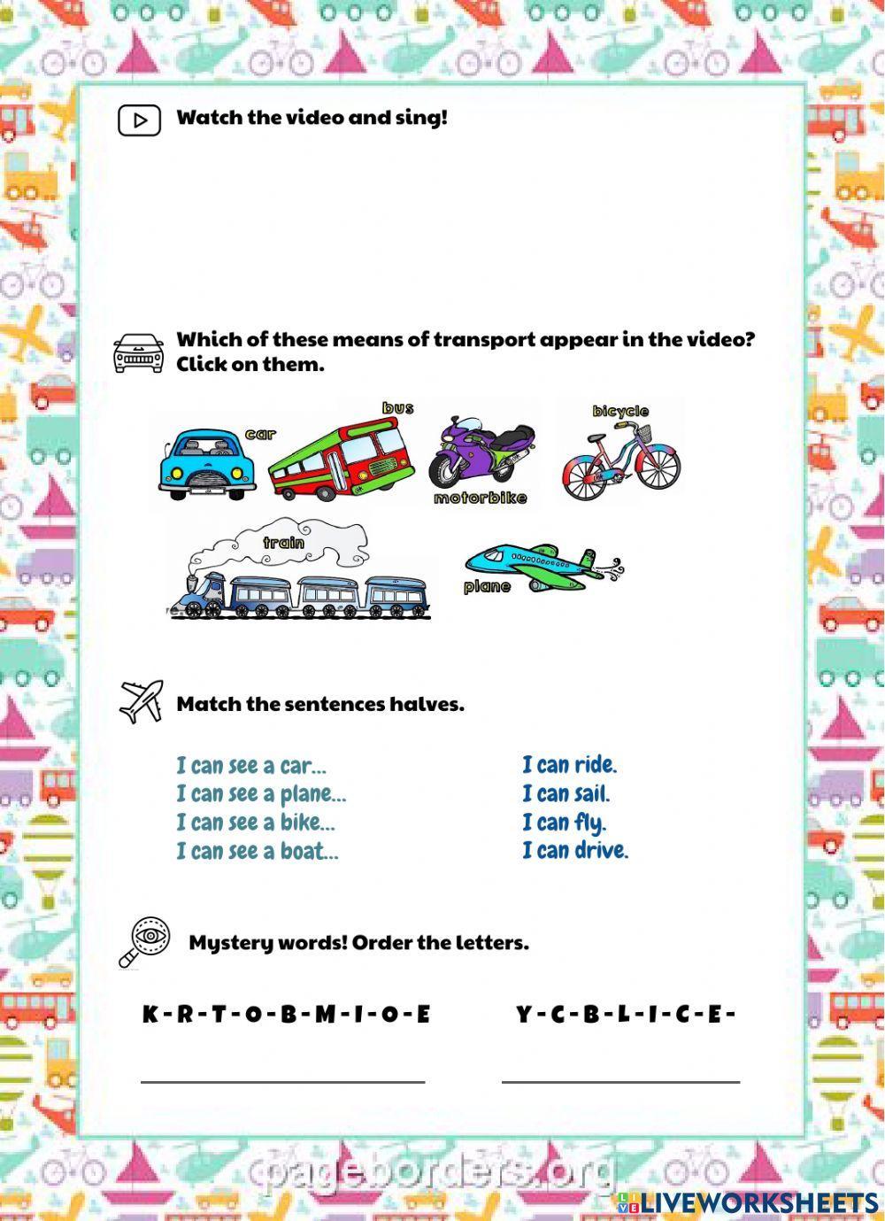 Transportation song and activities