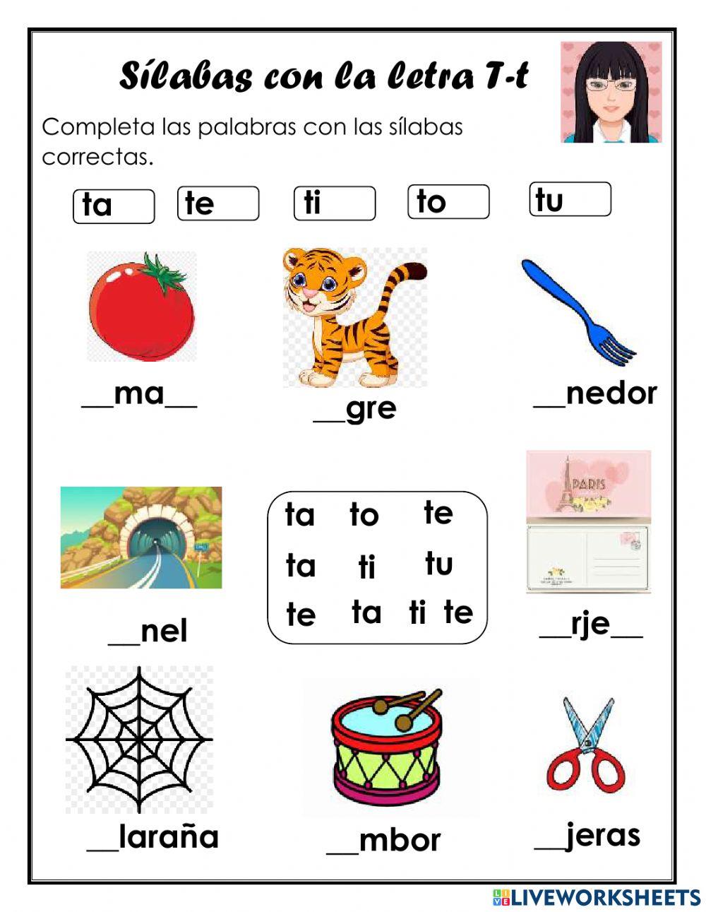 Silabas con T-t worksheet | Live Worksheets