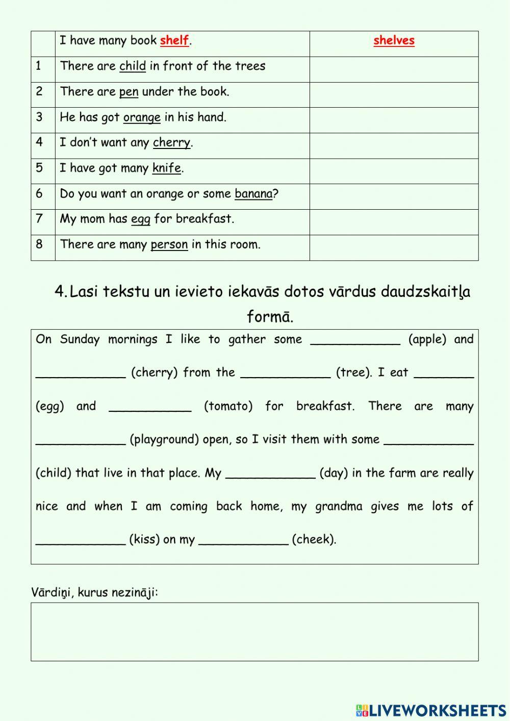 Plural forms (daudzskaitļa formas)