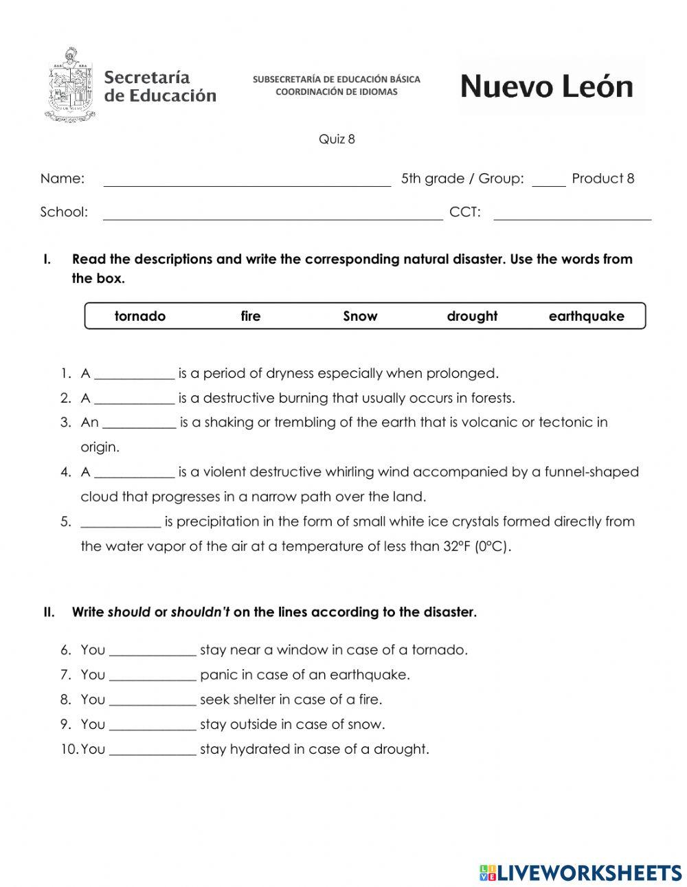 Quizz fifth grade product 8