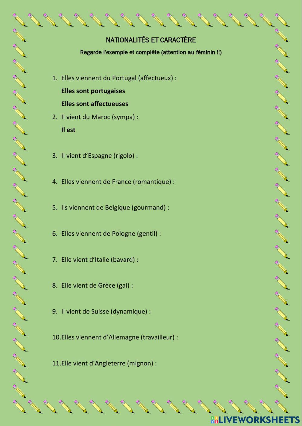 Nationalités et caractère