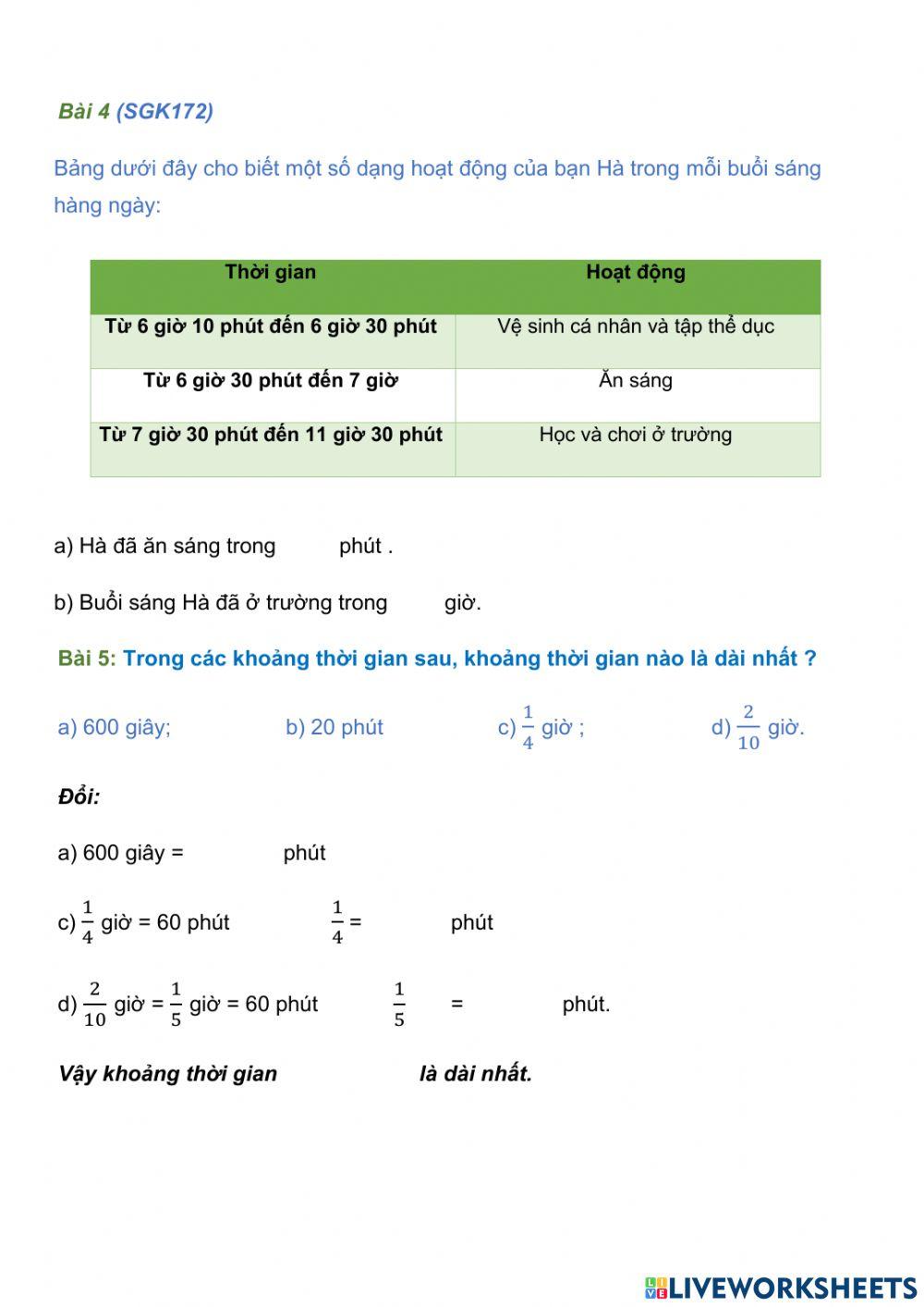 Ôn tập về đại lượng đo thời gian
