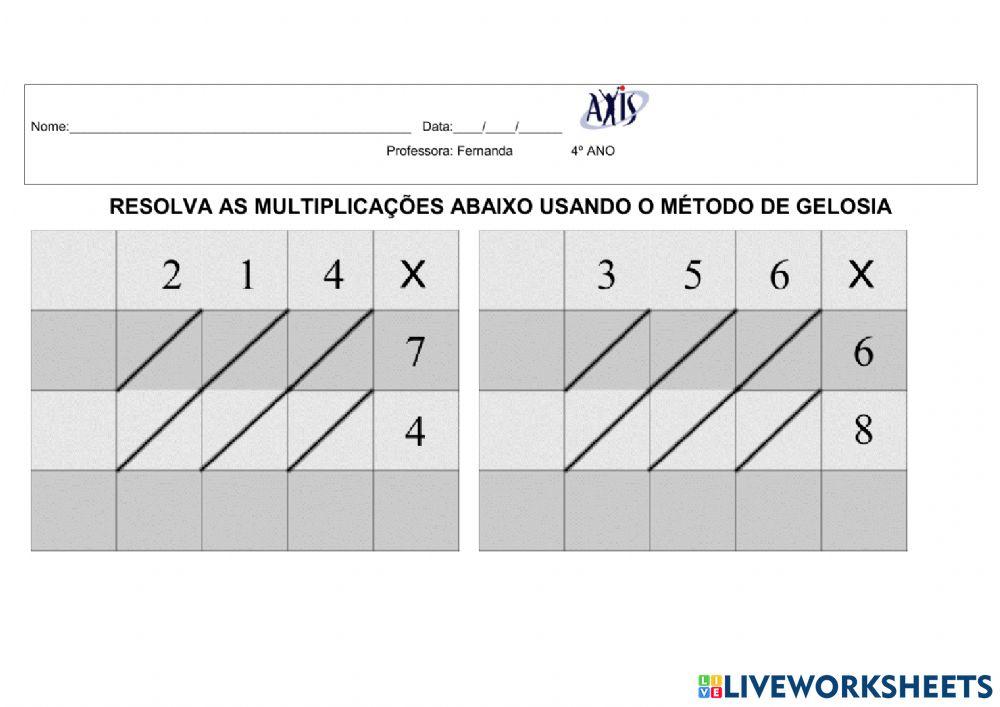 Multiplicação gelosia worksheet | Live Worksheets