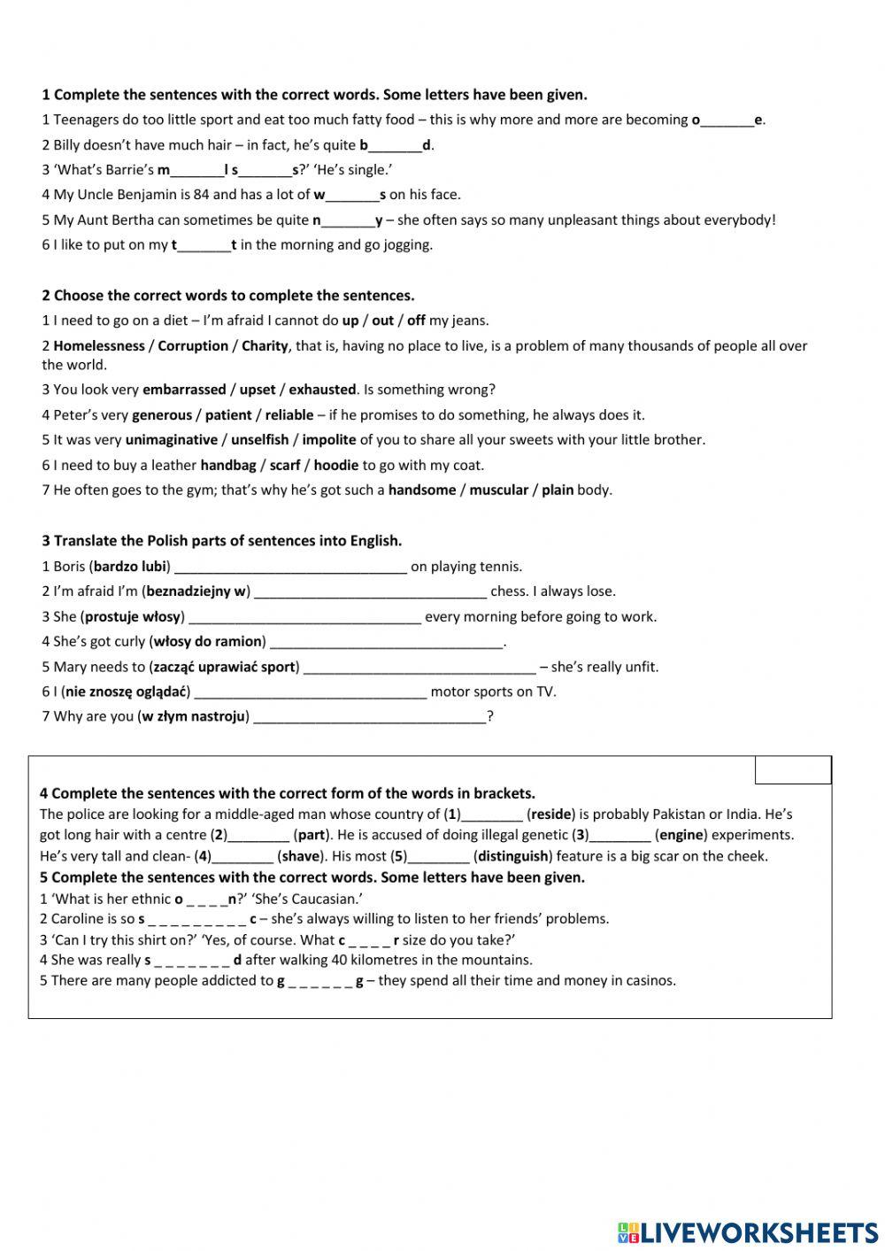 Człowiek vocabulary