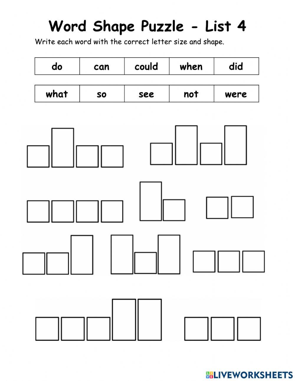 WOW 10 Words List 5 Word Shape Puzzle worksheet Live Worksheets