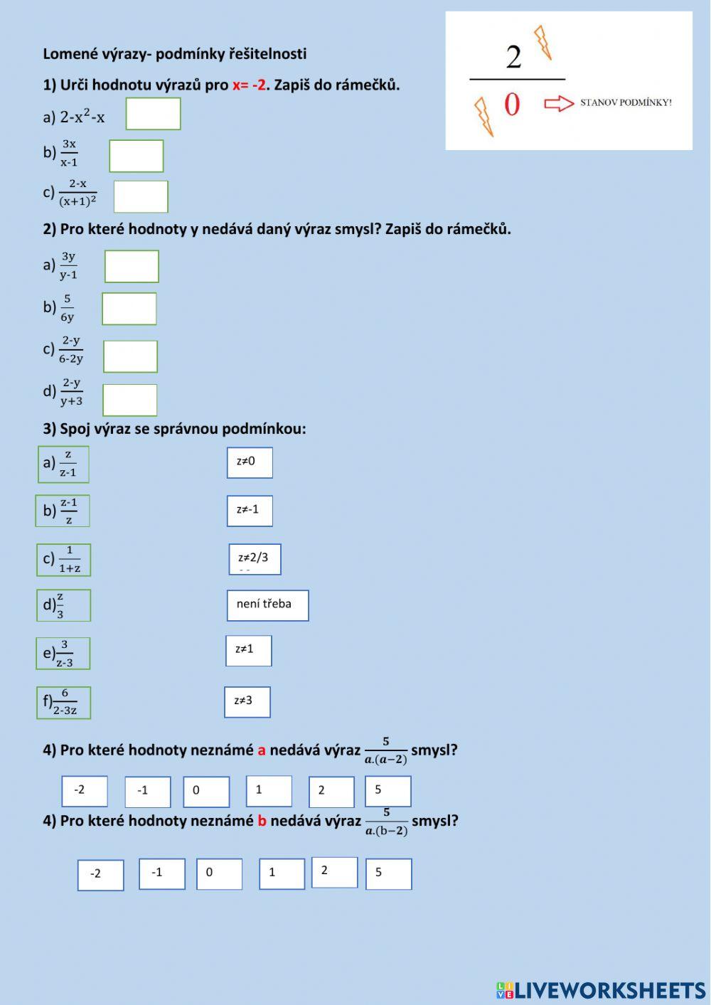 Podmínky řešitelnosti lomených výrazů