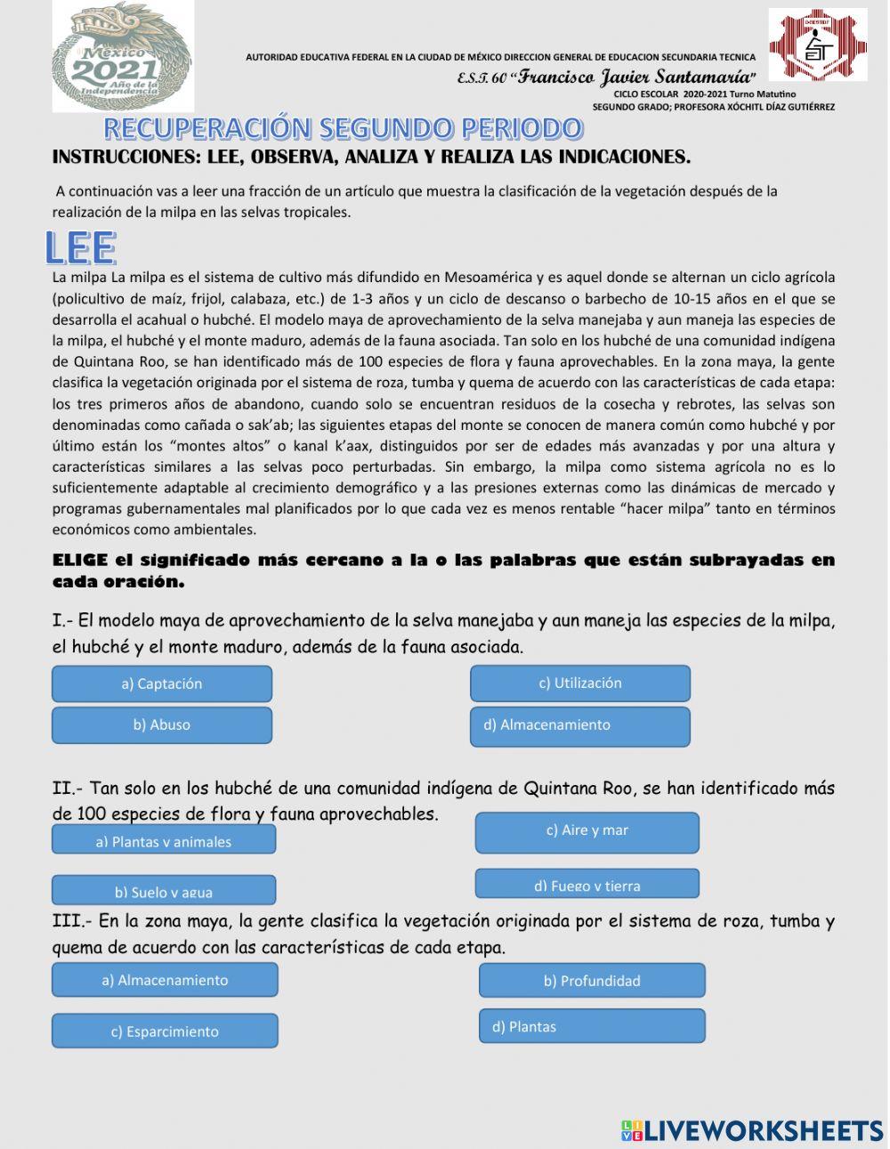 Recuperacion segundo periodo español