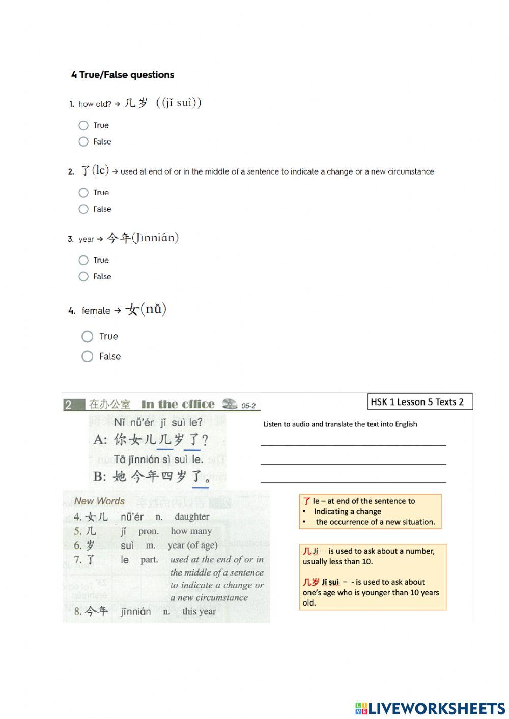 HSK 1 Lesson 5 texts 2 (e)