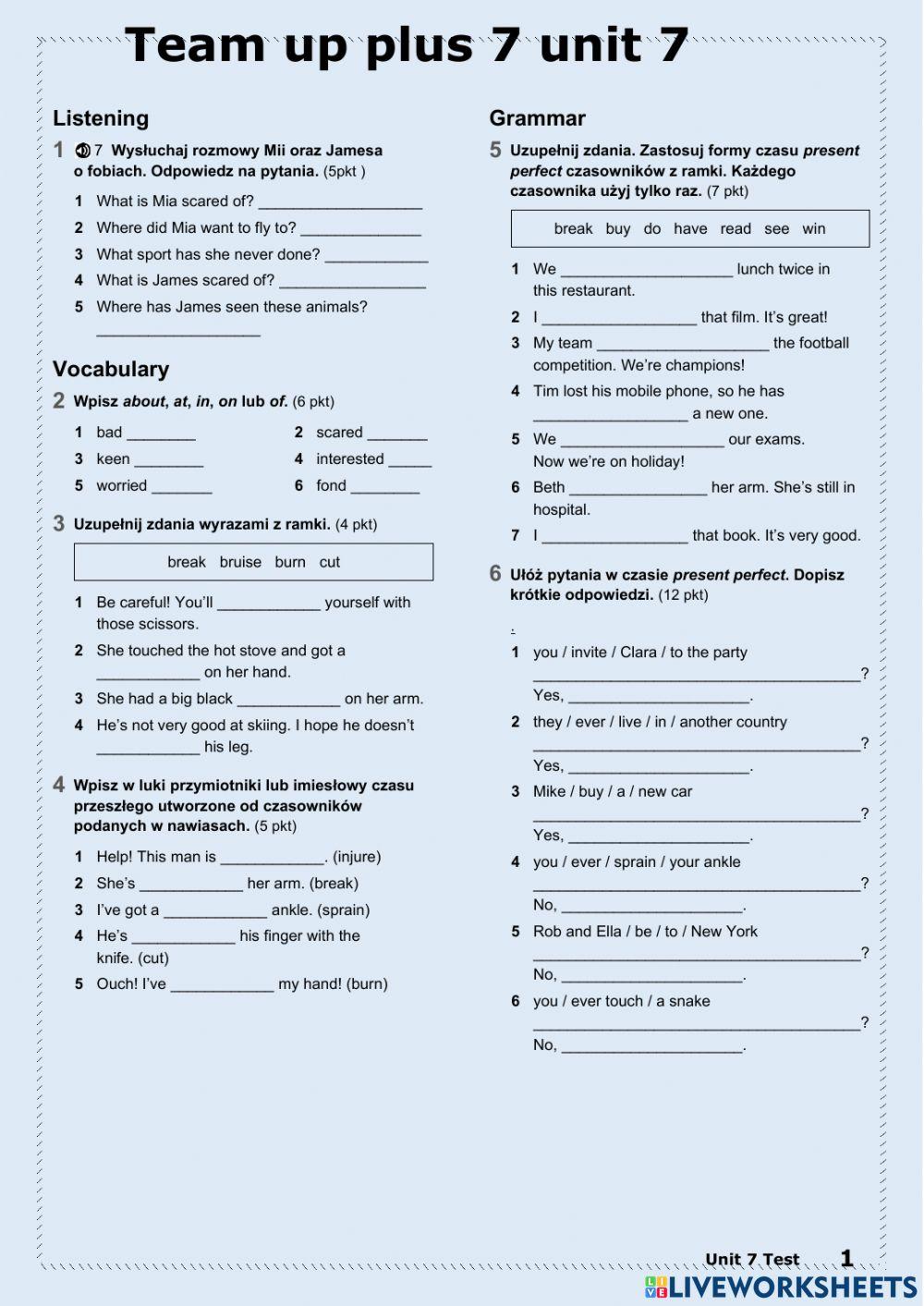 Team up plus 7 unit 7