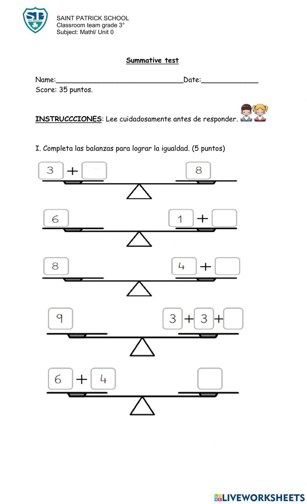 Evaluación sumativa matemática
