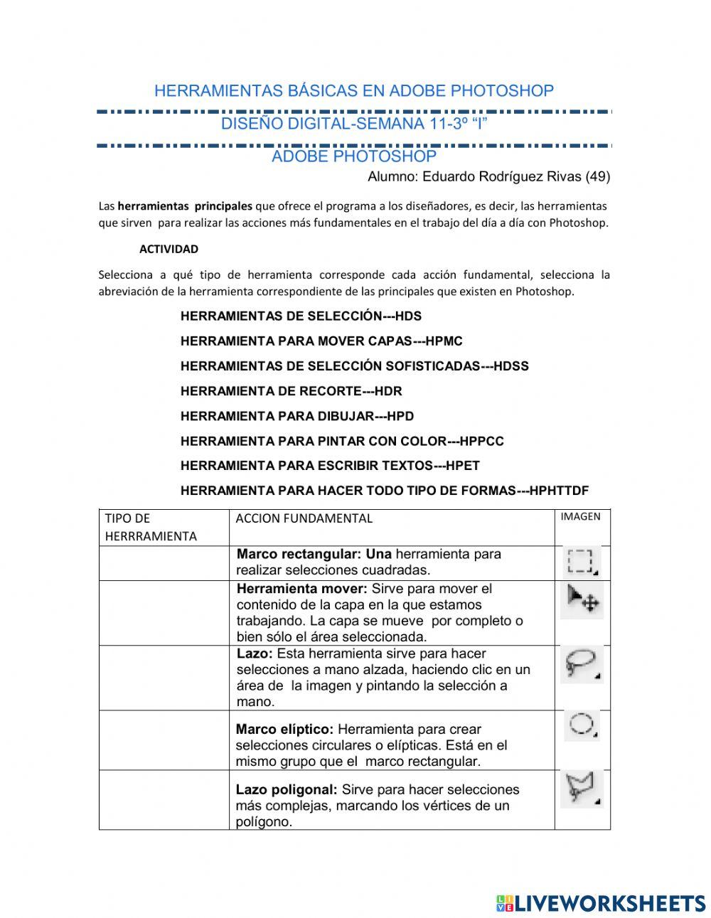 Herramientas básicas en Adobe Photoshop.