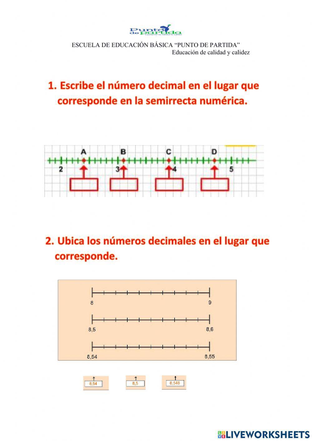 Decimales en la semirrecta numérica