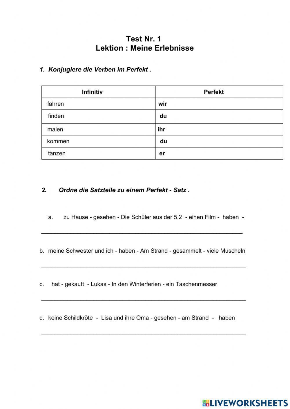 Meine Erlebnisse . Deutschprofis Test