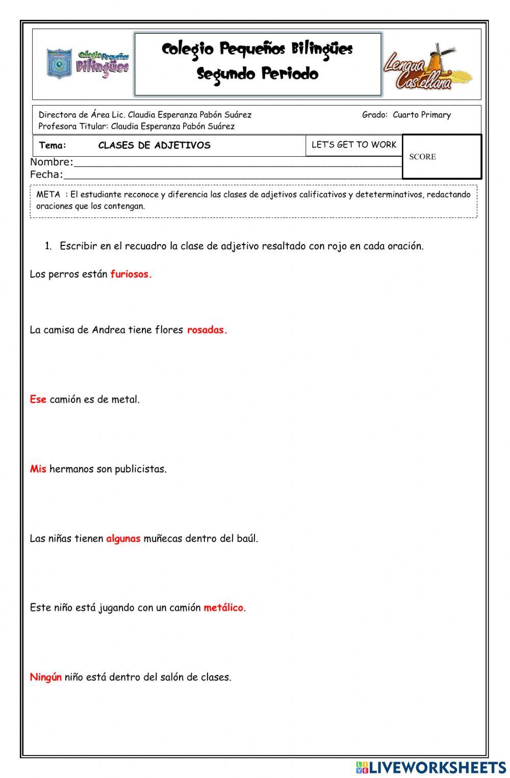 Los adjetivos y sus clases