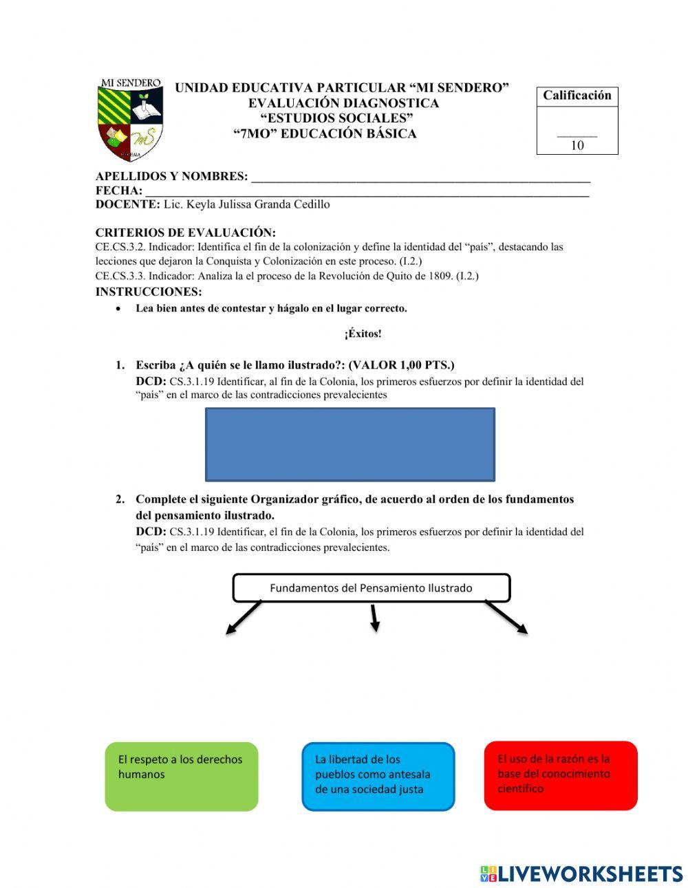 Evaluación diagnóstica - séptimo año