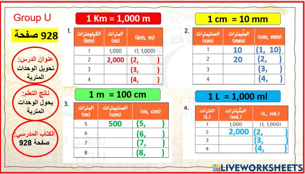 تحويل الوحدات المترية المستوى 1