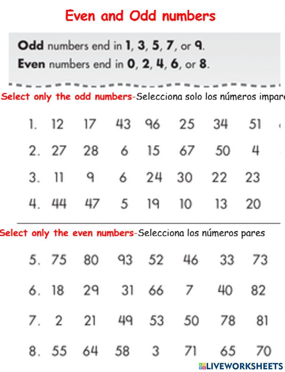 Odd and even number interactive worksheet live worksheets 47 off