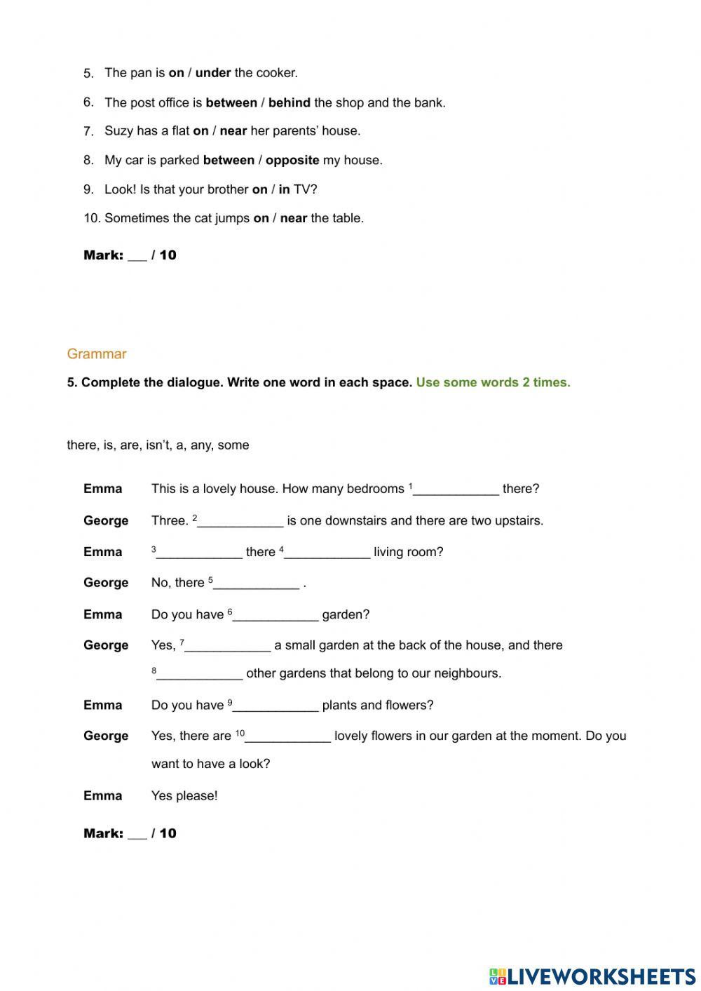 Englsh Insight Elementary  Unit 3 TEST