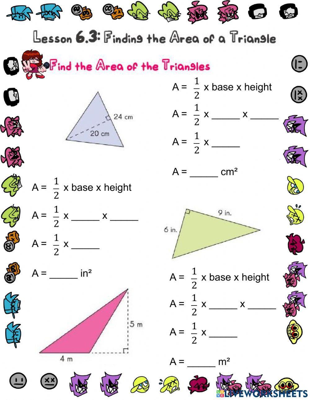 Area of Rectangle and Triangle worksheet Live Worksheets