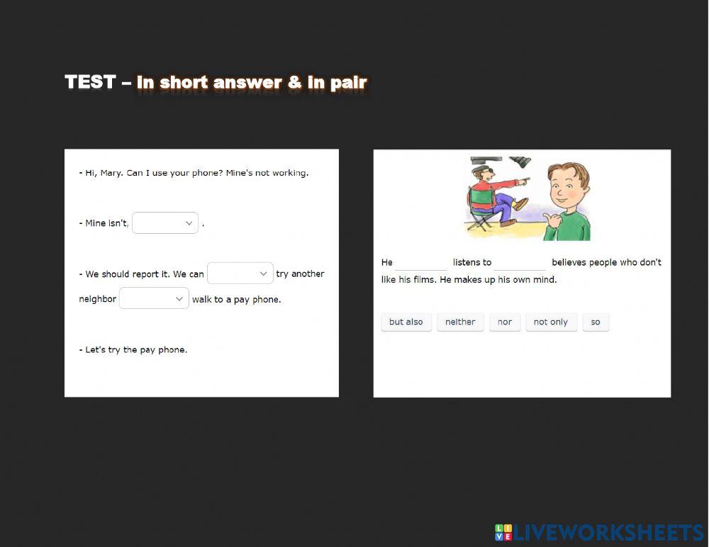 Conjunction in pair - in short answer TEST