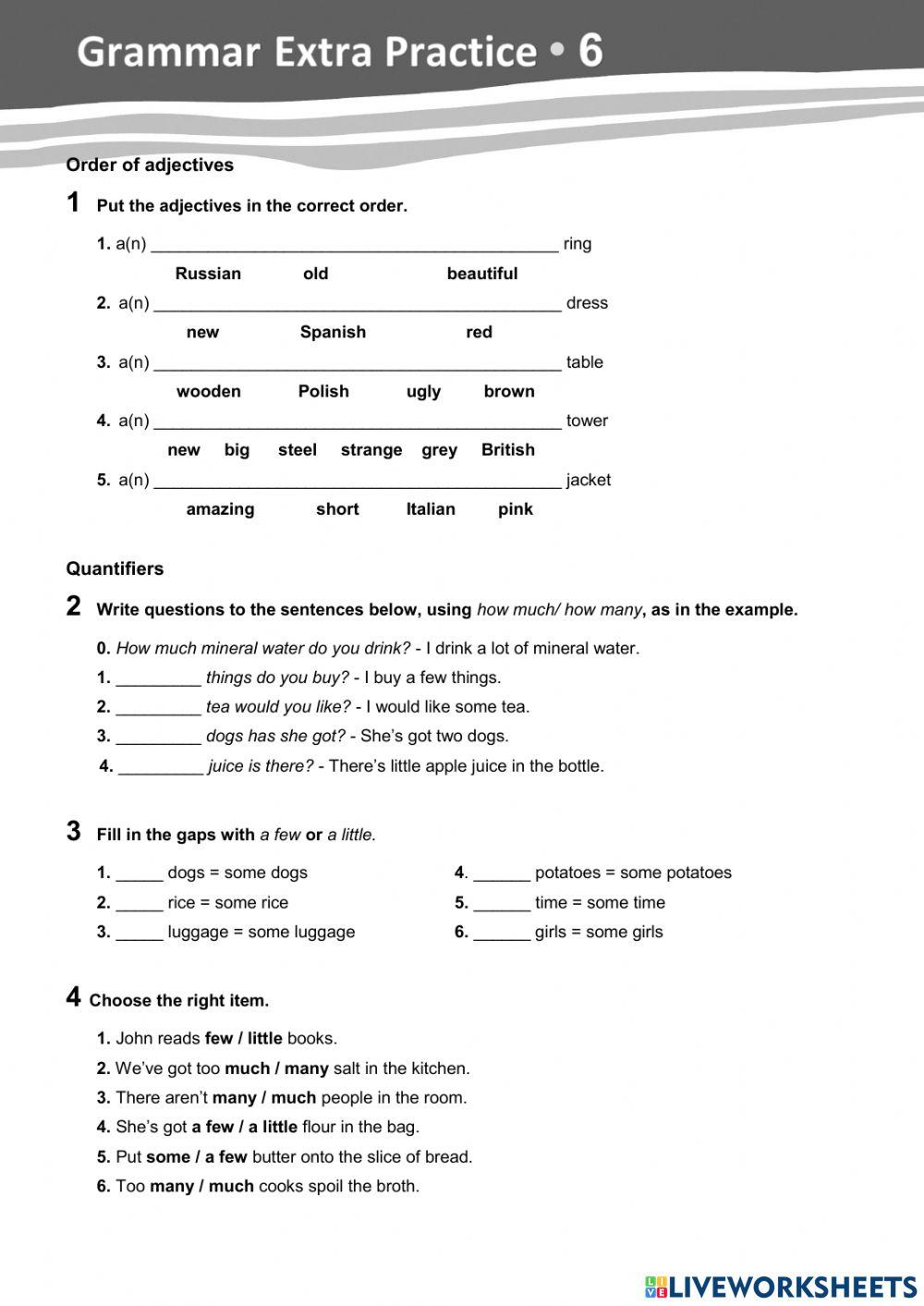 Order of adjectives and quantifiers