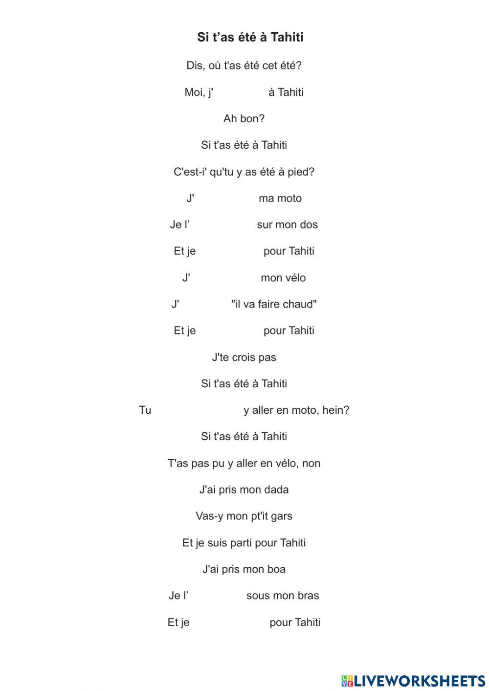 3ESO- Chanson Si t'as été à Tahiti