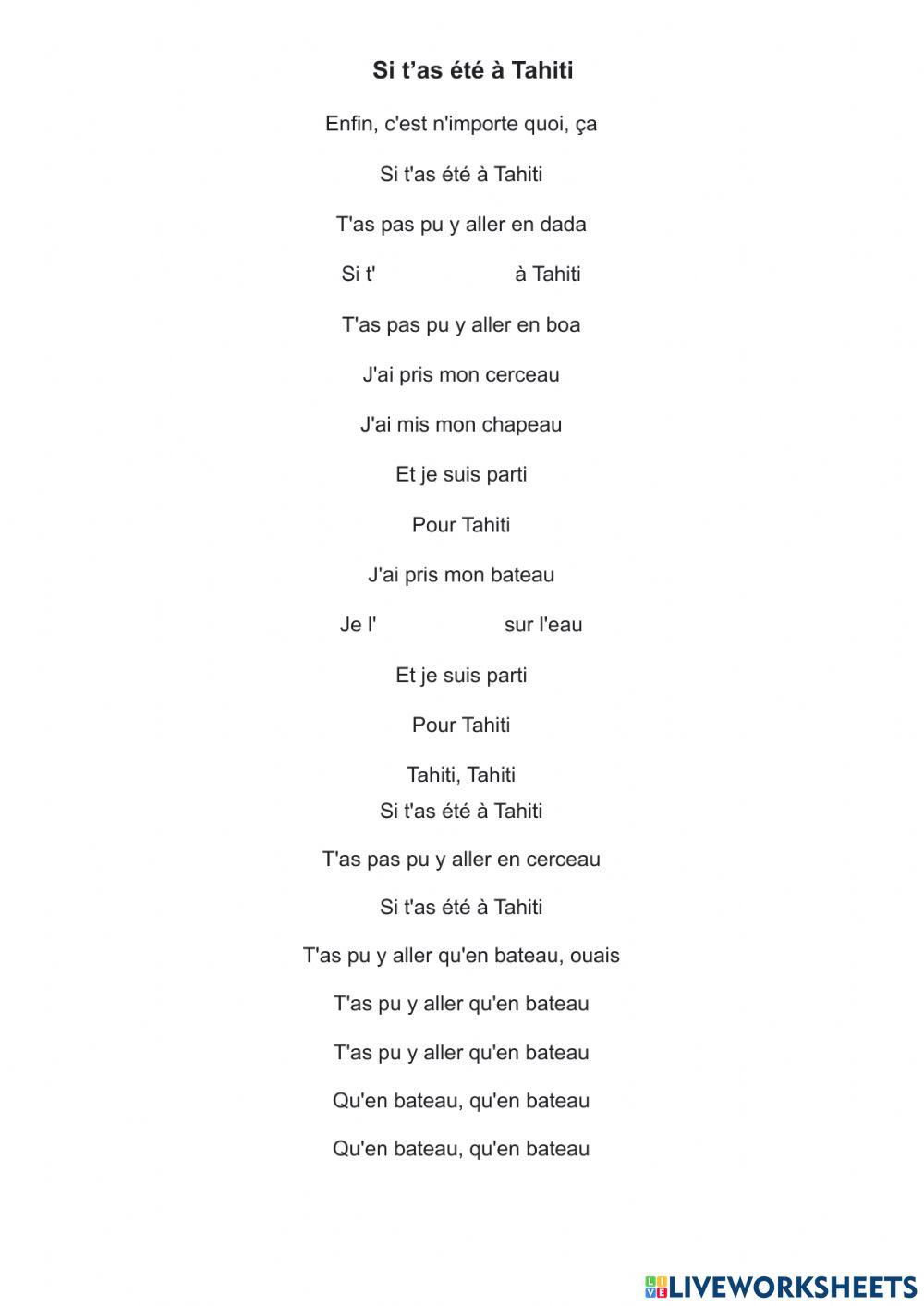 3ESO- Chanson Si t'as été à Tahiti