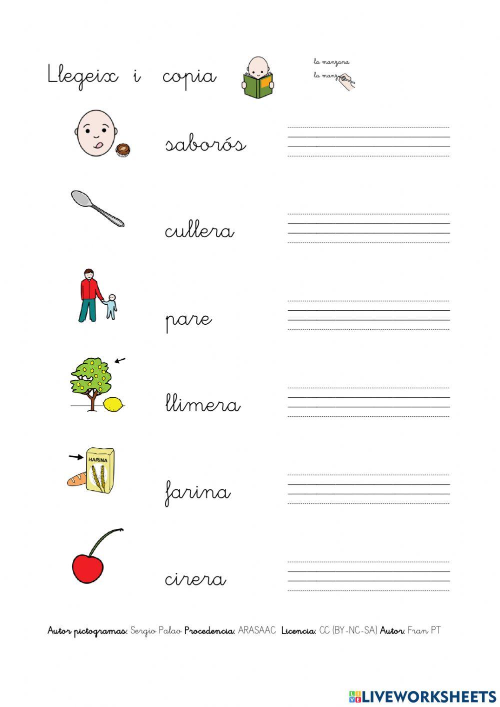 Copiar paraules amb erra.