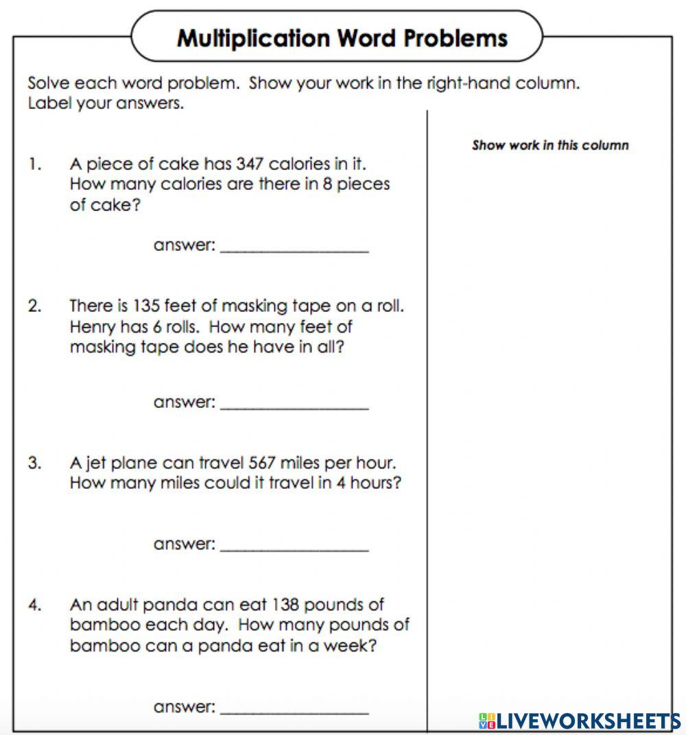3 x 1 digit multiplication word problems 5011402 | David