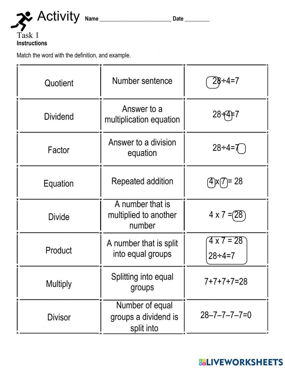 Division multiplication definitions