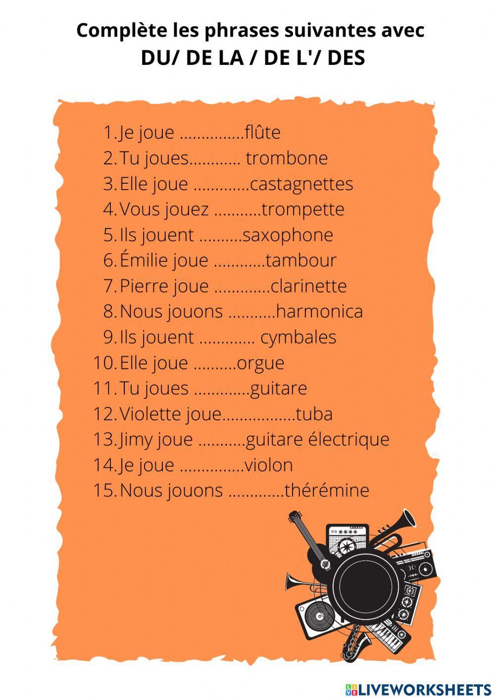 Prépositions instruments de musique