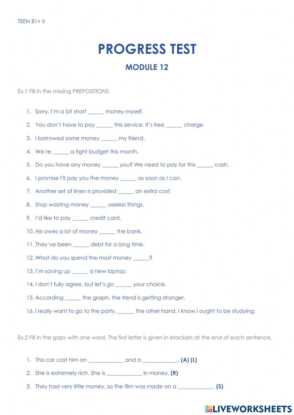 TEEN B1+ II - PROGRESS TEST - Module 12 (Pioneer B1+)