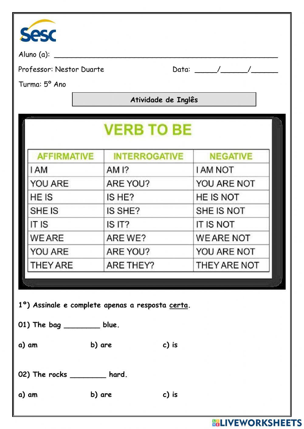 Atividade escrita e auditiva de Inglês
